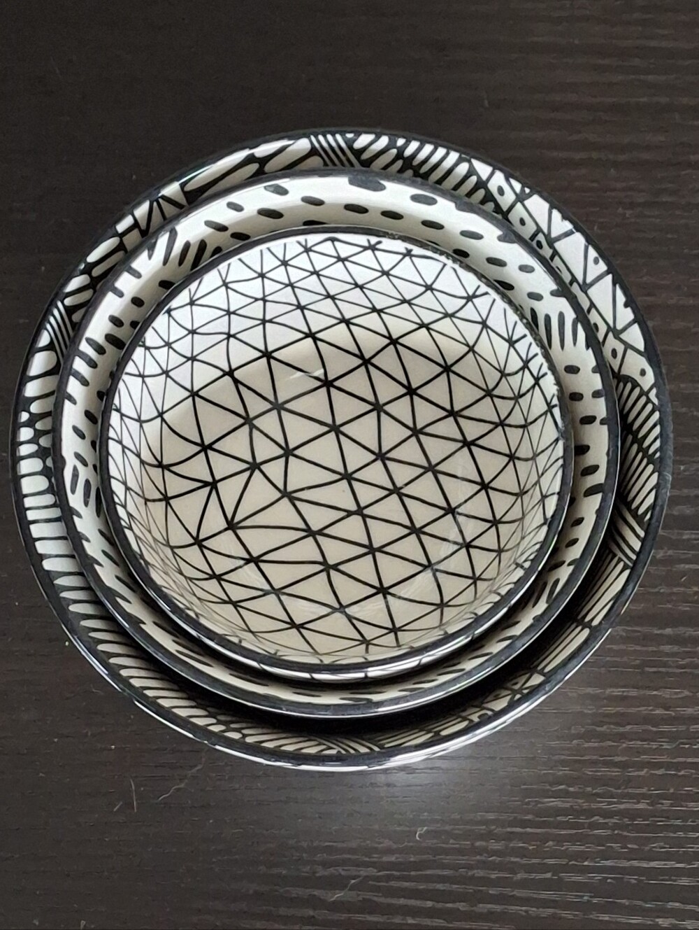 Modern Black & White Decorative Nesting Bowls Set of 3 | Boho Minimalist